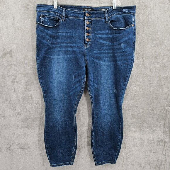 Judy Blue Skinny Fit Jeans 24W Dark Wash Button Fly Lightly Distressed High Rise - Picture 1 of 11